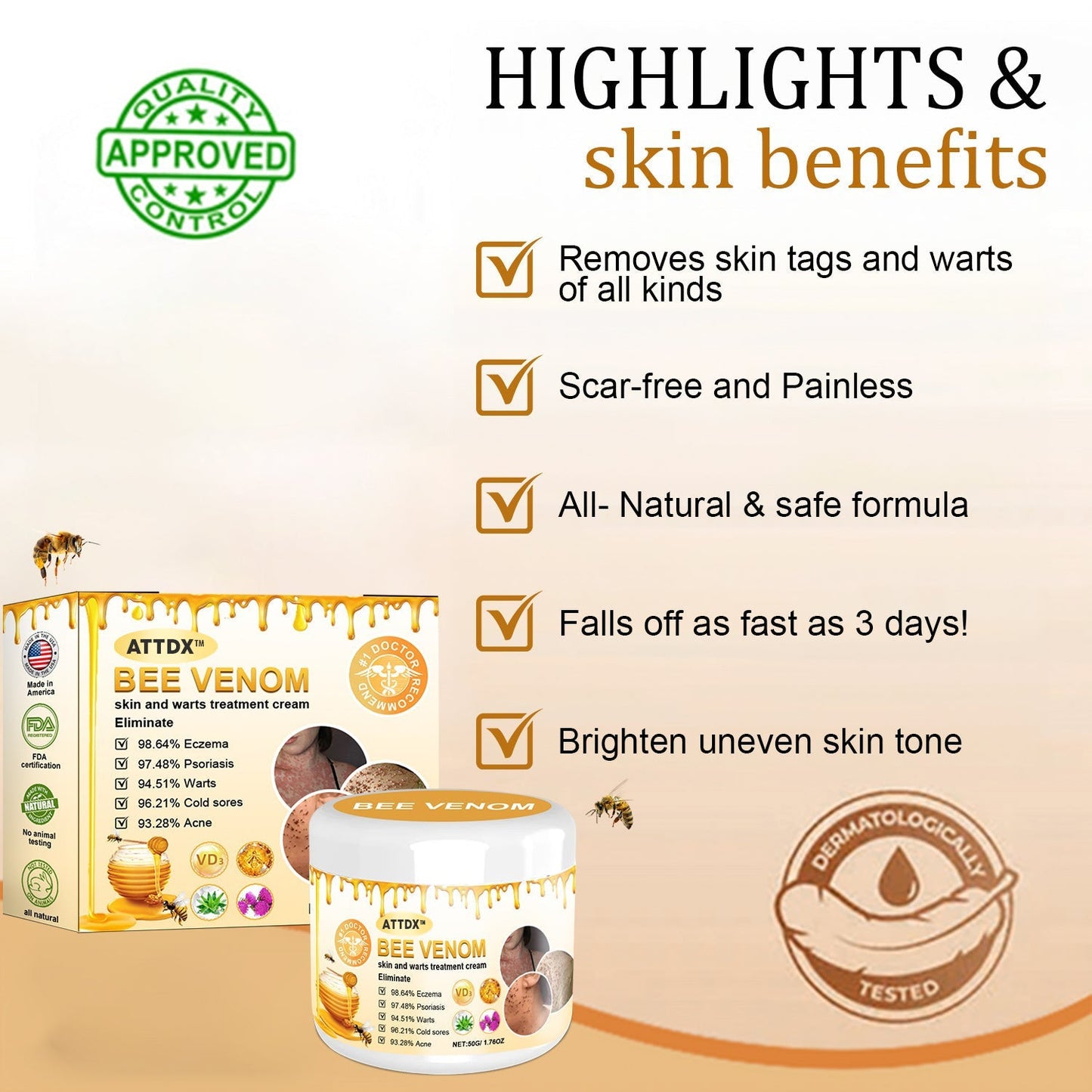 ATTDX Bee Venom Mole and Wart Treatment Cream Y